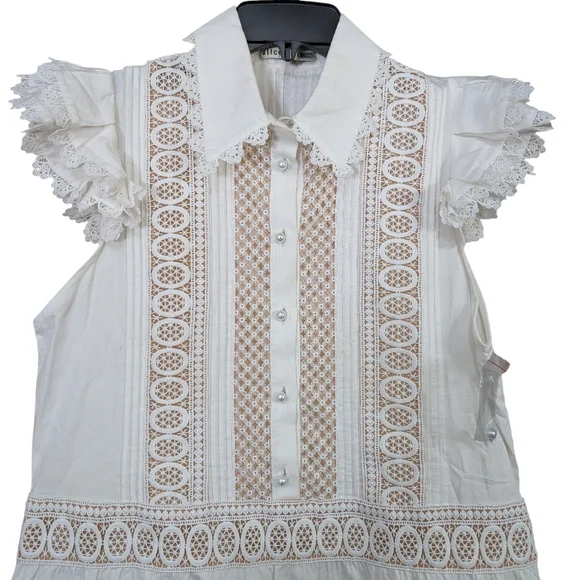 NEW..Alicia + Olivia Meeko Embroidered Eyelet Lace Trim Cotton Minidress.Size 6 - Picture 7 of 10